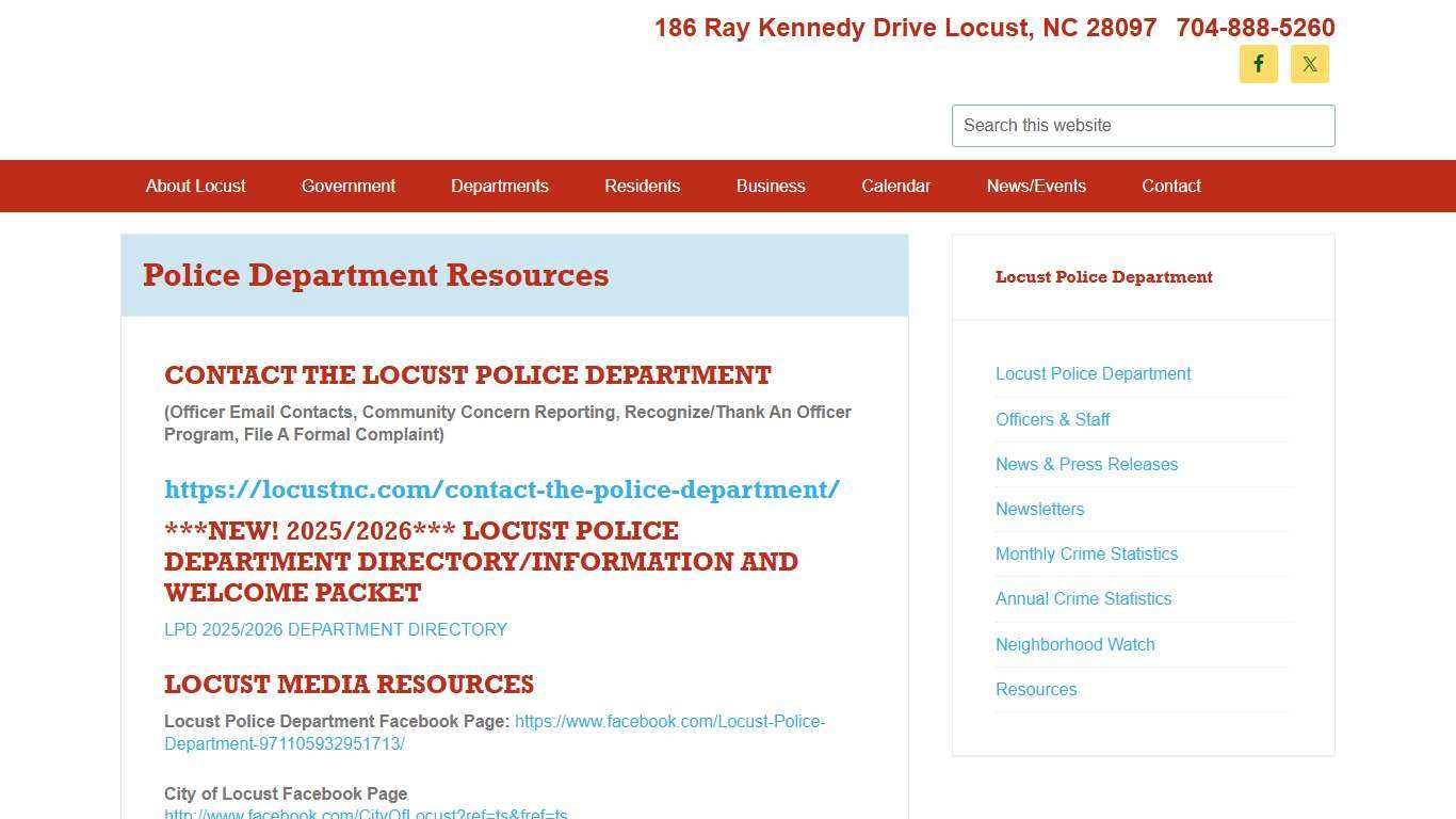City of Locust, NC – Police Department Resources