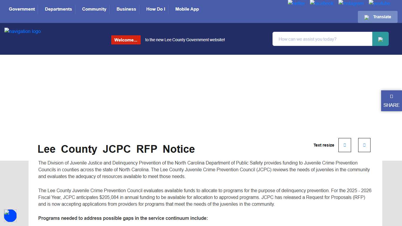 Lee County JCPC RFP Notice